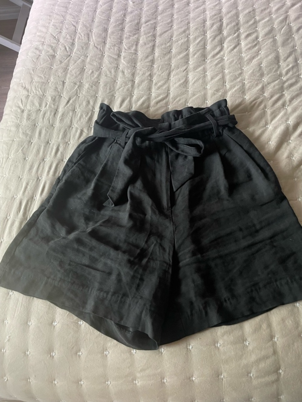 H&M Black High-Waist Paperbag Shorts with Tie Belt